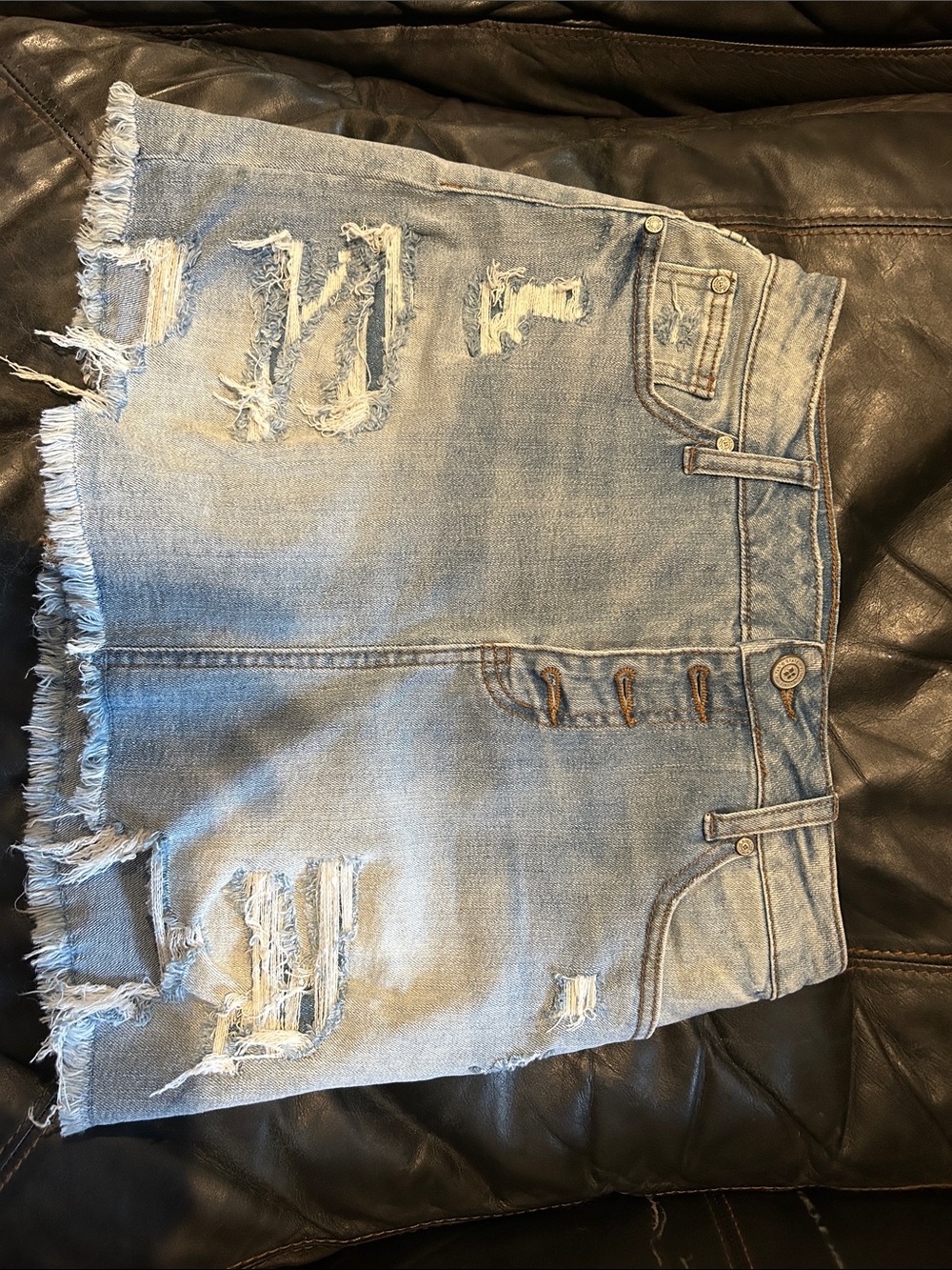 Altar'd State Light Blue Distressed Denim Mini Skirt